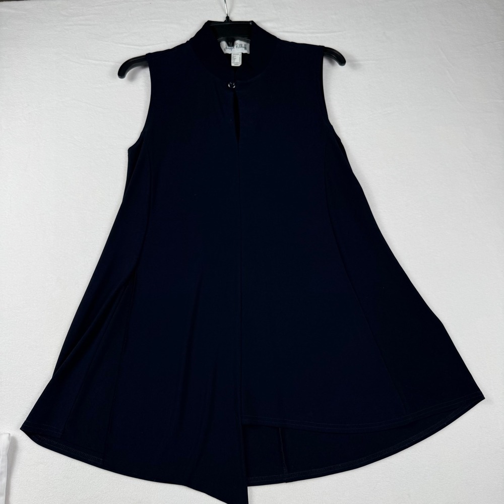 Joseph Ribkoff Womens 8 Navy Blue Asymmetrical Swing Tunic Top Sleeveless